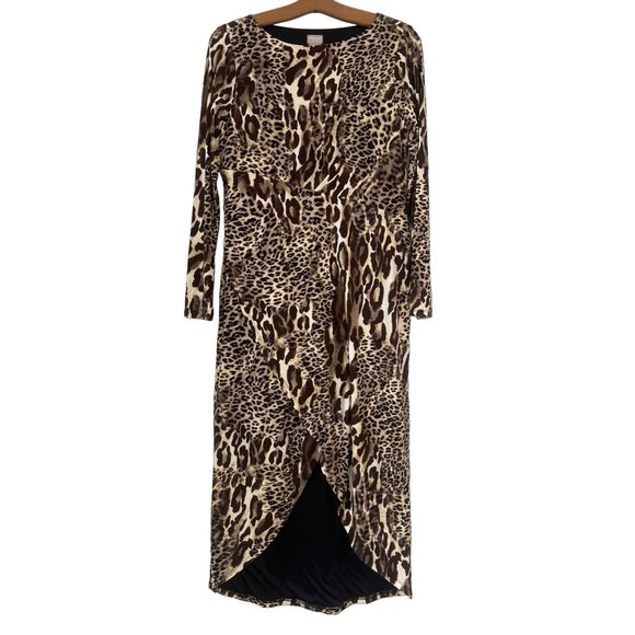 Chico's Black Label Leopard Print Wrap Dress Womens 4/6 Tan Rayon Blend - Picture 2 of 8